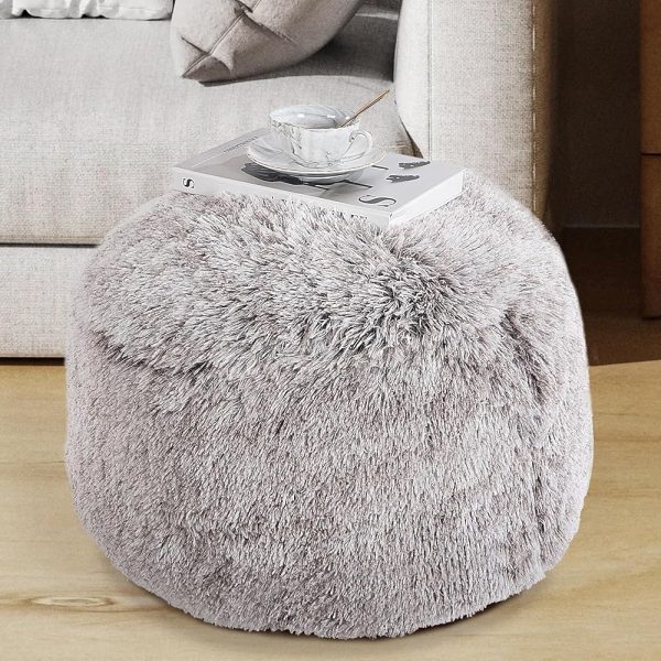 HOMBYS Round Pouf Ottoman Stuffed,Faux Fur Pouf Ottoman with PP Cotton Filling Footrest Couch Foot Stool Ottoman for Living Room, Bedroom and Kids Room(Brown, 20"x20"x12")