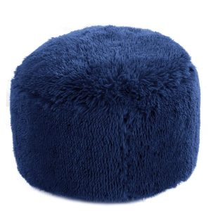 HOMBYS Unstuffed Ottoman Pouf Cover,Round Faux Fur Foot Stool, 20"x20"x12" Fuzzy Chair, Floor Bean Bag(No Filler),Foot Rest with Storage for Living Room, Bedroom, Office, Blue...