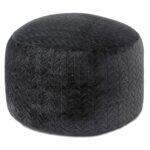 HOMBYS Unstuffed Ottoman Pouf Cover,Round Faux Fur Foot Stool, 20"x20"x12" Fuzzy Chair, Floor Bean Bag(No Filler),Foot Rest with Storage for Living Room, Bedroom, Office, Black...