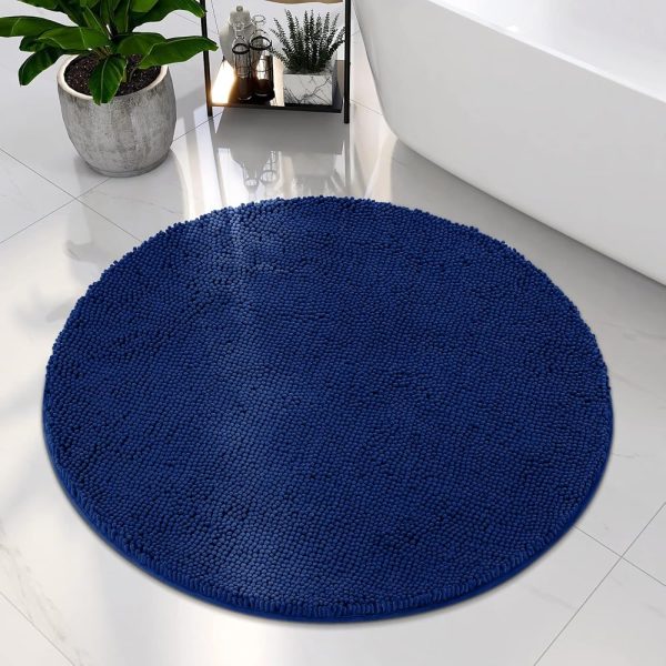 HOMEIDEAS Round Bathroom Rugs, Navy Non Slip Bath Mat, 3 Ft Extra Soft and Absorbent Bath Rugs, Machine Washable Bath Mats, Luxury Chenille Shaggy Area Rug for Bathroom Living...