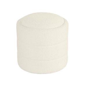 HomePop Storage Round Ottoman with Removable Lid Home Décor|Upholstered Round Foot Rest Ottoman - Cream Boucle