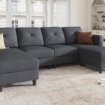 HONBAY Convertible Sectional Sofa U Shaped Couch 4 Seat Sofa with Double Chaises for Living Room, Bluish Grey