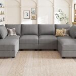 HONBAY Modular Sectional Sofa U Shaped Sectional Modular Sofa with Storage Convertible Modular Sectional Couch for Living Room, Grey