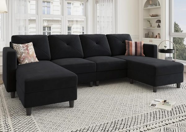 HONBAY Reversible Sectional Couches for Living Room, Sectional Couch U Shape, 4 Seat Sectional Sofa with Chaise, Dark