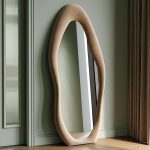 Honyee Full Length Mirror, 63" x 24" Wall Mirror, Flannel Wrapped Wooden Frame Floor Mirror, Irregular Wavy Mirror Hanging or Leaning Against Wall for Cloakroom/Bedroom/Living...