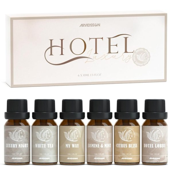 Hotel Fragrance Oils Set, ARVIDSSON Premium Essential Oils for Candle Making, Luxury Hotel Scented Oil for Diffuser, Luxury Night, Jasmine & Mint, White Tea, Citrus Bliss, Hotel...