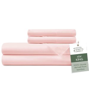 Hotel Sheets Direct 100% Viscose Derived from Bamboo Sheets King Size - Cooling Bed Sheets with 2 Pillowcases - Breathable, Moisture Wicking & Silky Soft Sheets Set- Rose Pink