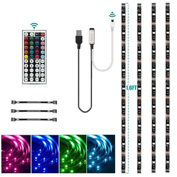 HOUHUI USB LED Strip Lights Kit, 4 Pre-Cut 1.64ft/6.56ft RGB LED Light Strips, Color Changing TV Backlights with Remote, RGB 5050 Bias Lighting for TV, PC, Monitor, Home...