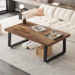 HSH Rustic Coffee Table, Industrial Wood and Metal Center Table, Farmhouse Minimalist Oak Coffee Table for Living Room, Modern Rectangular Wooden Tea&Coffee Table for Bedroom...