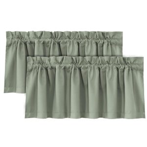 H.VERSAILTEX 100% Blackout Curtain Valances for Kitchen Windows/Bathroom/Living Room/Bedroom Thermal Insulated Rod Pocket Valances for Windows, 2 Pack, 52" x 18", Light Sage