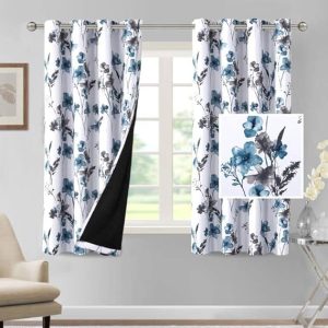 H.VERSAILTEX 100% Blackout Curtains 63 inch Length 2 Panels Set Cattleya Floral Printed Drapes Leah Floral Thermal Curtains for Bedroom with Black Liner Sound Proof Curtains,...