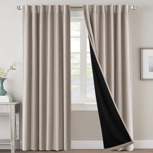 H.VERSAILTEX 100% Blackout Curtains for Bedroom with Black Liner Full Room Darkening Curtains 96 Inch Long Thermal Insulated Back Tab/Rod Pocket Window Drapes for Living Room,...