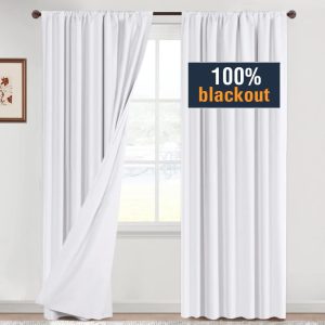 H.VERSAILTEX 100% Blackout White Curtains 84 Inches Long Full Light Blocking Curtain Draperies with Soft White Coating for Bedroom Living Room Thermal Insulated Window Treatment...