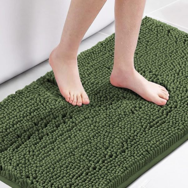 H.VERSAILTEX Microfiber Bath Rugs Chenille Floor Mat Ultra Soft Washable Bathroom Dry Fast Water Absorbent Bedroom Area Rugs, 24 x 42 - Inch, Loden