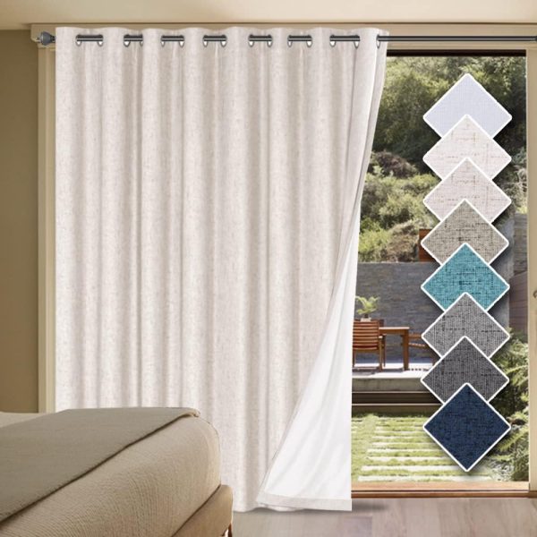 H.VERSAILTEX Sliding Door Curtains, Linen 100% Blackout Curtains Durable Thick Textured Linen Look Patio Door Curtain Anti Rust Grommet Extra Wide Window Drapes, W100 x L96...