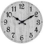 HYLANDA Wall Clock, Rustic Wall Clocks Battery Operated Silent Non Ticking, Country Round Wooden Clocks Farmhous Wall Decorative for Kitchen, Bathroom, Living Room (Gray 8 Inch)