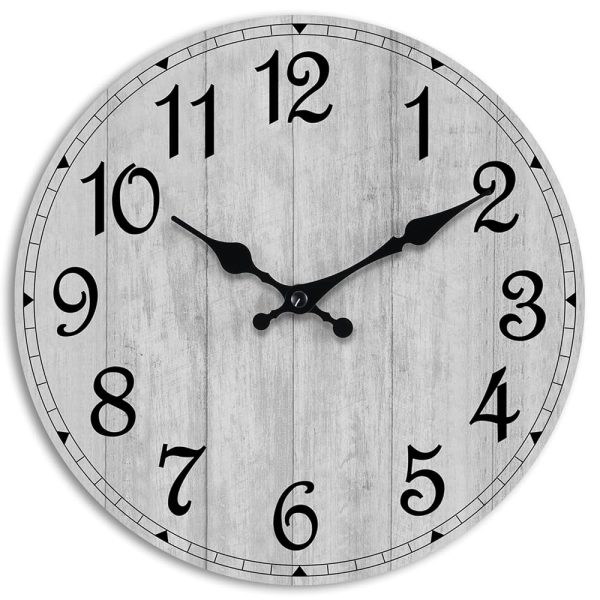 HYLANDA Wall Clock, Rustic Wall Clocks Battery Operated Silent Non Ticking, Country Round Wooden Clocks Farmhous Wall Decorative for Kitchen, Bathroom, Living Room (Gray 8 Inch)