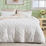 HYMOKEGE Duvet Cover Queen Size, Boho Tufted Queen Duvet Cover 3 Pieces, Soft & Lightweight Shabby Chic, Embroidery Bedding for All Seasons, 1 Duvet Cover 90" × 90" & 2 Pillow...