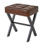 IBUYKE Square Makeup Stool with X-Leg Foot Rest, PU Footrest Stool, Ottoman Seat Vanity Stool, Multi-Use as Small Side Table, for Bedroom, Living Room, Dark Brown LG-71Z