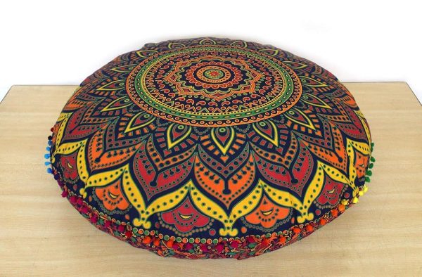 ICC 32 Inch Floor Pillows & Cushions Decorative Hippie Mandala Pouf Pillow Seating Meditation Cushion Bohemian Throw Cover Large Boho Ottoman Case Pillowcase for Couch Round...