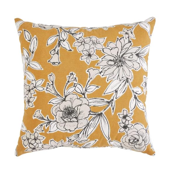 Indigo Ink - Decorative Pillow, Floral Cotton Pillow, Throw Pillows for Couch or Bed, Boho Home Decor, 20" x 20" (White Denim Collection, Yellow)