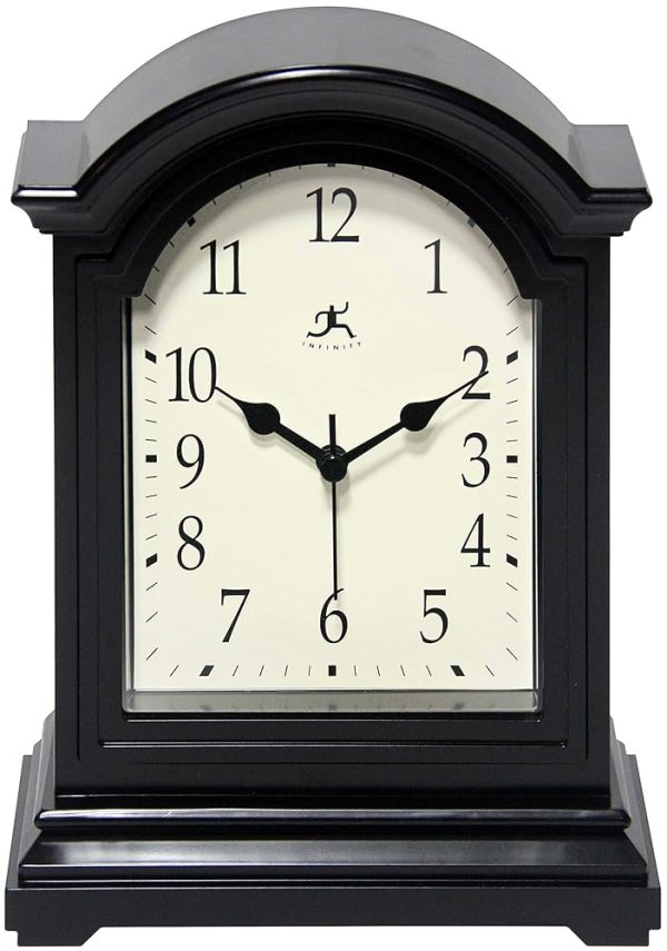 Infinity Instruments Miniature Grandfather Clock for Mantle, Vintage Tabletop Clock with Antique Design, 9"x6", Black