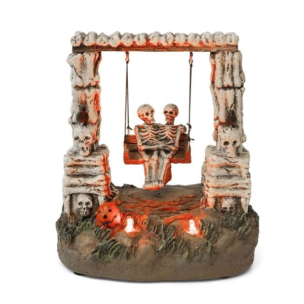 innodept12 Halloween Figurines Decoration Swinging Skeleton - LED Village Swing Skeleton Halloween Figurine, Swing Moves Back and Forth