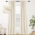 INOVADAY 100% Cream Blackout Curtains 84 Inch Length 2 Panels Set, Back Tab/Rod Pocket Linen Blackout Curtains for Bedroom Thermal Insulated Room Darkening Drapes Black Out...