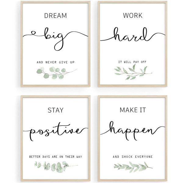 Inspirational Wall Art Office Decor, Motivational UNFRAMED Wall Art Prints for Bedroom,Living Room,Office,Classroom, Set of 4, 8"x10"