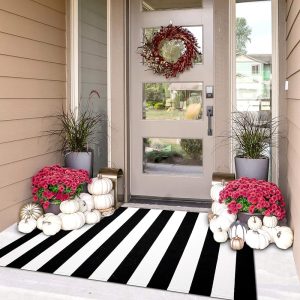 IOHOUZE Black White Striped Rug -3x5 Front Door Mats Outdoor,Washable Rug for Front Porch Decor,Spring Summer Welcome Mats Outdoor Indoor, Doormat for Farmhouse/Entryway/Home...