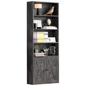 IRONCK Industrial Bookshelves and Bookcases with Doors Floor Standing 6 Shelf Display Storage Shelves 70 in Tall Bookcase for Home Office, Living Room