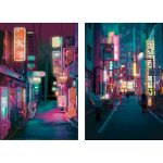 Japan Art Poster Set of 2 - Japanese Print Artwork on Canvas Roll - Tokyo Anime Wall Art Picture Gift - Preppy Night City Wall Decor Poster for Room Aesthetic Bedroom Kitchen...