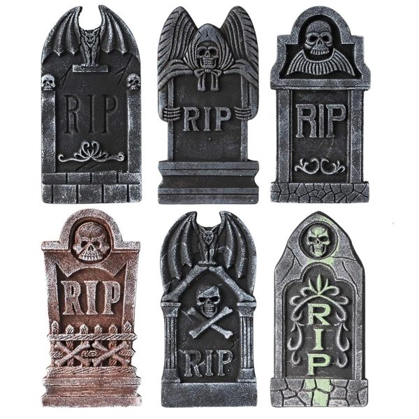 Jelofly Halloween Decorations Graveyard Tombstones (6 Pack), Foam RIP Yard Signs Headstone Decorations with 12 Bonus Stakes for Halloween Lawn Yard Decorations