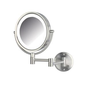 JERDON Wall-Mounted Makeup Mirror with Lights - Direct-Wired Lighted Makeup Mirror with 8X Magnification & Nickel Finish - Model HL88NLD