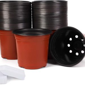 JERIA 100-Pack 6 Inch Plastic Nursery Pots Come with 100 Pcs Labels, Seedling Flower Plant Container and Seed Starting Pots