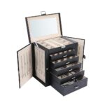 Jewelry Box for Women, 6 Layer Lockable Large Jewelry Holder Organizer with 5 Drawers for Jewelry Storage, Big Jewelry Box for Womens’ Christmas Gift (Black)