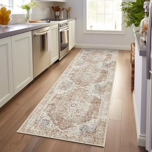 jinchan Hallway Runner Rug 3x7 Vintage Rug Kitchen Washable Runner Rug Retro Print Floor Cover Non Slip Low Pile Thin Rug Distressed Carpet for Bathroom Laundry Room Bedroom...