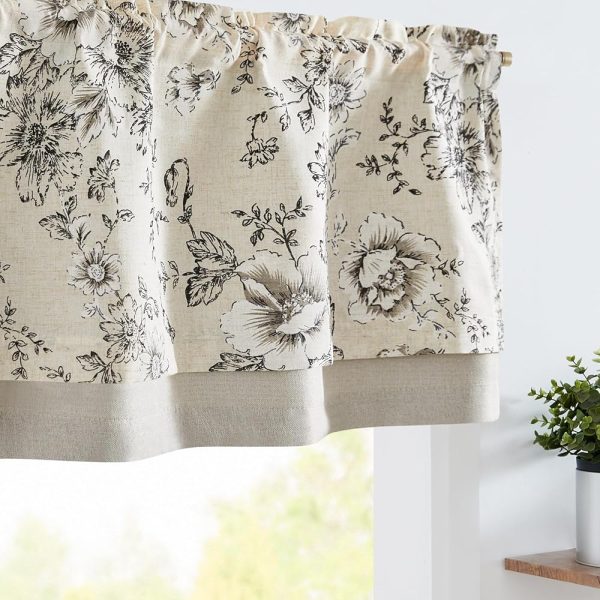 jinchan Linen Valance Curtain Farmhouse Black Floral Small Window Curtain Double Layer Blackout Fall Valance for Kitchen Rustic Biege Valance for Living Room Bedroom 18 Inch Rod...