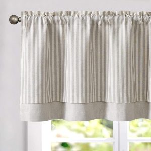 jinchan Linen Valance Curtain Striped Valance for Windows 18 Inch Blackout Kitchen Curtain Farmhouse Double Layer Valance for Living Room Ticking Stripe Valance Rod Pocket 1...