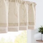 jinchan Linen Valance Sheer Double Layer Kitchen Window Curtain Leaf Embroidered Valance for Living Room Cafe Farmhouse Light Filtering Rustic Country Curtain 18 Inch Rod Pocket...