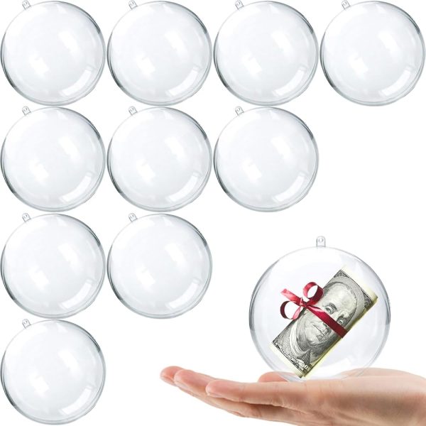 Jishi 10pk Clear Plastic Fillable Ornaments for Crafts 80mm Christmas Ornaments Balls, Clear Acrylic DIY Ornaments Christmas Tree Decorations, Hanging Christmas Decorations...