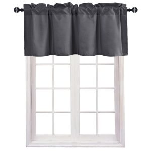 JIUZHEN Valance Curtains for Kitchen Window Valances for Living Room/Basement Window Curtains Bathroom Thermal Insulated Short Rod Pocket Curtain Panels,Dark Grey,42 x 18...