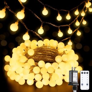 JMEXSUSS 100 LED Connectable Globe String Lights Indoor Bedroom, 33ft Warm White Christmas Lights with Remote Plug in, 8Mode Hanging Fairy Lights Outdoor Waterproof for Room...