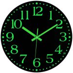 JoFomp Wooden Glow in The Dark Clock, 12 inch Silent Non-Ticking Battery Operated Clock, Energy-Absorbing Luminous Numerals and Hands, Lighted Wall Clock Decoration for Bedroom...