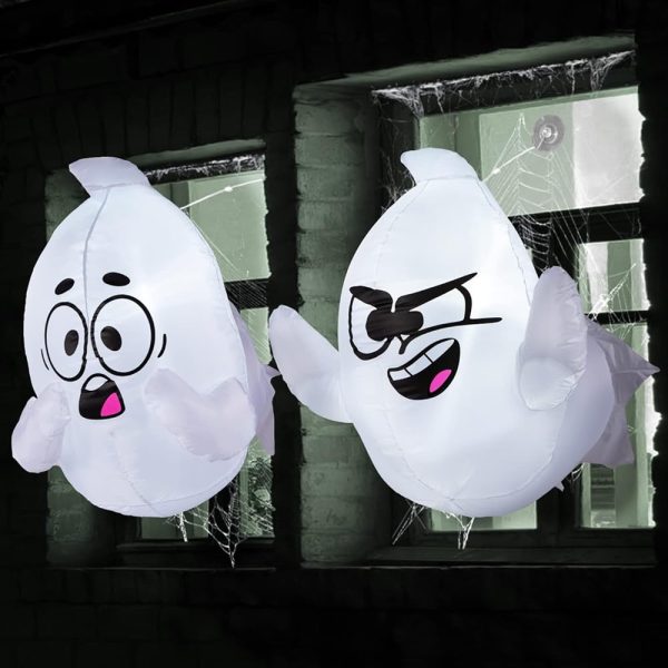 Joiedomi 2 Pack Halloween Inflatables Window Decorations, Ghost Inflatable Halloween Decor Outdoor with LEDs, 2.6 FT Tall Blow Up Ghost Inflatable for Window Decor, Scary...