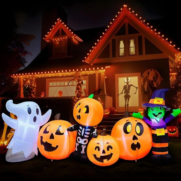 Joiedomi Halloween Inflatable 8 ft Long Three Halloween Characters and Pumpkin Patch Blow Up Inflatables with Build-in LEDs for Halloween Party Indoor, Outdoor Yard Lawn Garden...