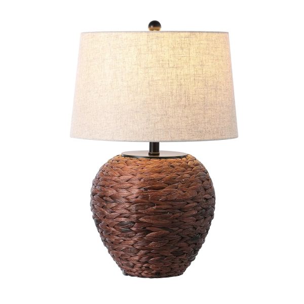 JONATHAN Y JYL6501B Alaro 24.5" Farmhouse Coastal Water Hyacinth Basket LED Table Lamp for Bedroom, Living Room, Office, Dark Brown