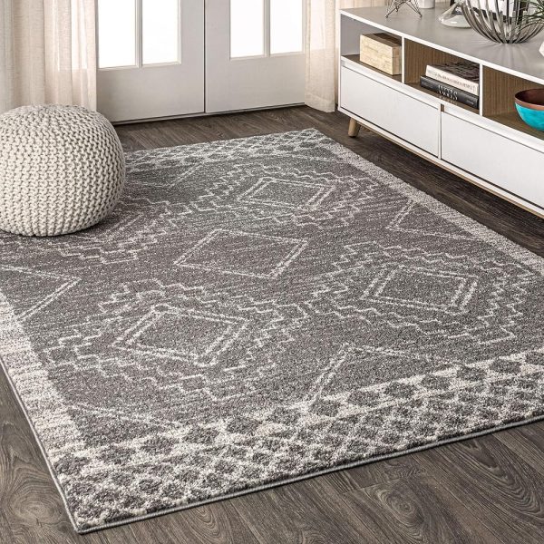 JONATHAN Y MOH200C-8 Amir Moroccan Beni Souk Indoor Area-Rug Bohemian Farmhouse Rustic Geometric Easy-Cleaning Bedroom Kitchen Living Room Non Shedding, 8 X 10, Gray,Cream