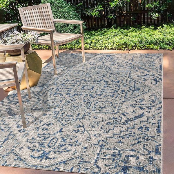 JONATHAN Y SMB105B-4 Estrella Bohemian Medallion Textured Weave Navy/Gray 4 ft. x 6 ft. Indoor/Outdoor Area Rug Coastal, Traditional, Transitional, Perfect for Backyard, Patio,...