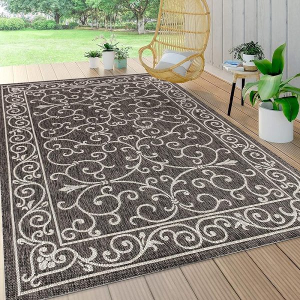 JONATHAN Y SMB106G-8 Charleston Vintage Filigree Textured Weave Indoor Outdoor Area Rug Classic Coastal Easy Cleaning Bedroom Kitchen Backyard Patio Non Shedding, 8 X 10,...